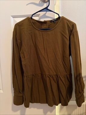 Madewell Brown Long-Sleeve Peplum Top